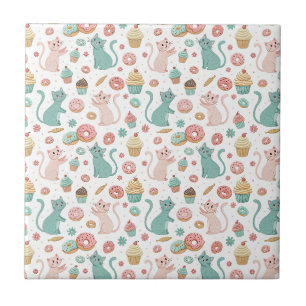 Cute Cats & Cupcakes Pattern - Kawaii Kitten Art Tile