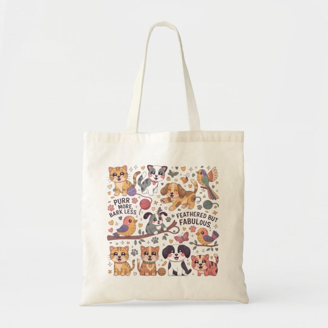 Cute Cats Dogs & Birds Tote Bag (Front)