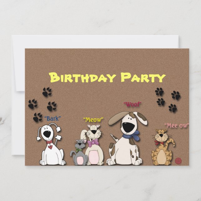 Cute Cats & Dogs Birthday Party Invitation (Front)