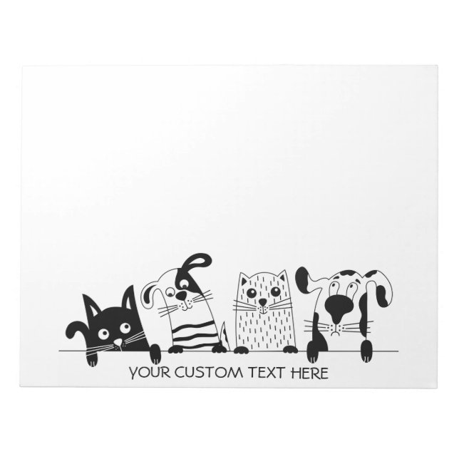 Cute Cats & Dogs custom text notepads (Front)
