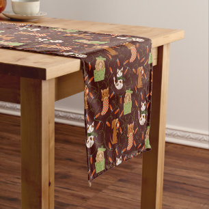 Cute Cats Dogs Holiday Christmas Lights Red Medium Table Runner