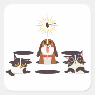 Cute Cats Dogs on Sunny Day Square Sticker