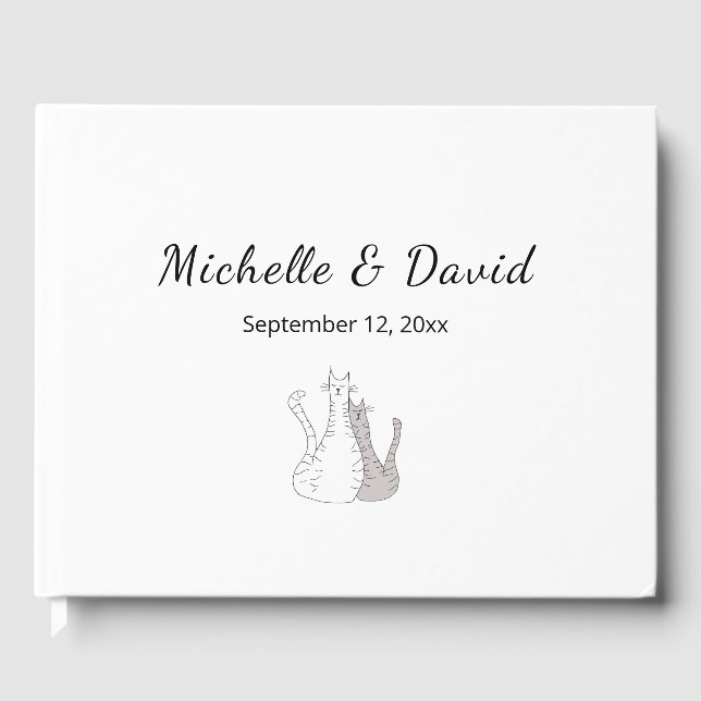 Cute Cats Drawing Simple Wedding Reception Guest Book (Front)
