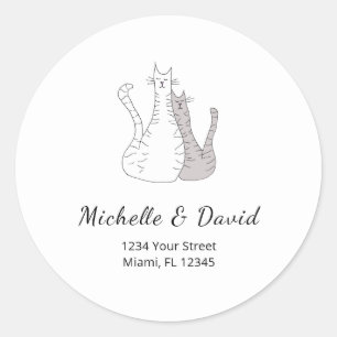 Cute Cats Drawing Simple Wedding Return Address Classic Round Sticker