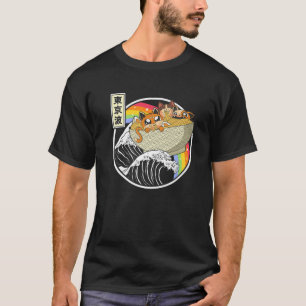 Cute Cats Eating Ramen Kanagawa Wave Rainbow Kawai T-Shirt