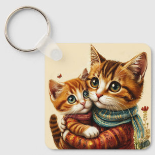 Cute Cats Embracing With Colourful Scarves 🐱 Key Ring