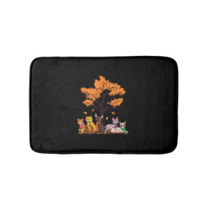 Cute Cats Fall Autumn Season Maple Leaf Tree Lover Bath Mat