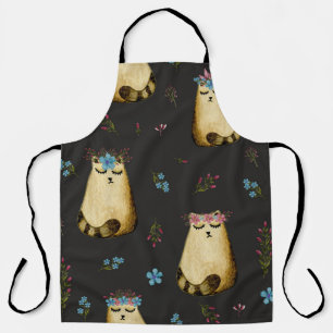Cute Cats Flowers Watercolor Pattern Apron