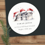 Cute Cats Furry and Bright Christmas Address Classic Round Sticker<br><div class="desc">If you need any further customisation please feel free to message me on yellowfebstudio@gmail.com.</div>