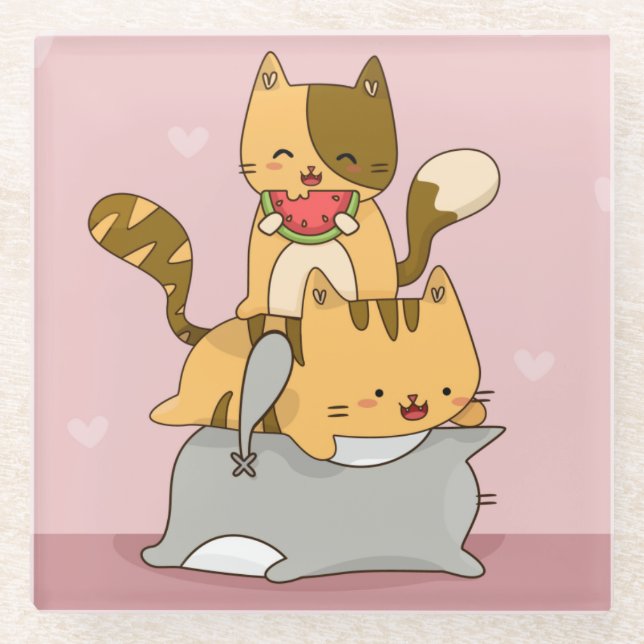 Cute Cats Glass Coaster (Front)