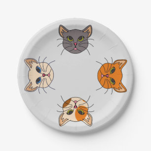 Cute Cats Grey Calico Cream Orange Paper Plate