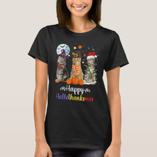 Cute Cats Halloween Merry Christmas Happy Hallotha T-Shirt
