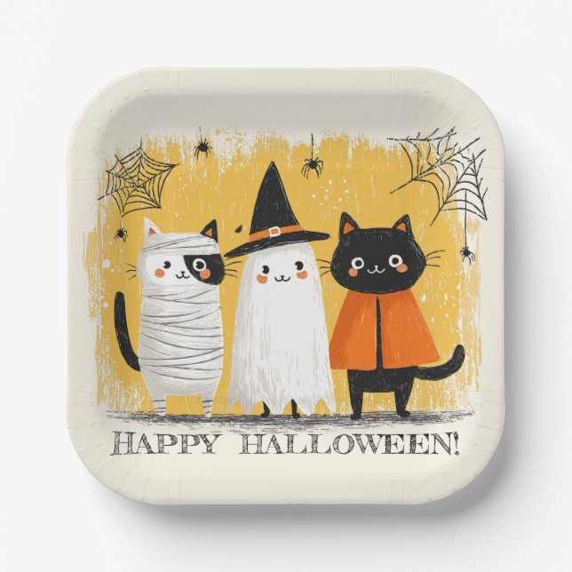 Cute Cats Halloween Party Paper Plate (Front)