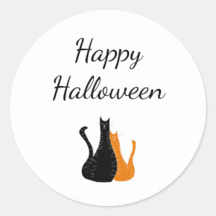Cute Cats Happy Halloween Black Orange  Classic Round Sticker