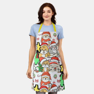 cute cats hat santa christmas apron