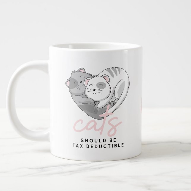 Cute Cats Heart Shaped for Tax Day Custom Initial Large Coffee Mug (Left)