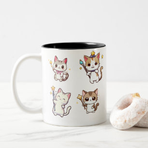 Cute Cats Holding Magic Wand Two-Tone Coffee Mug