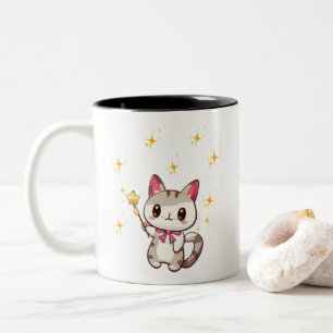 Cute Cats Holding Magic Wands Star Two-Tone Coffee Mug