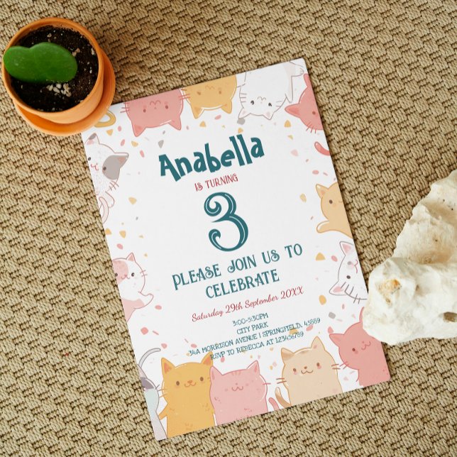 Cute Cats I Kids Birthday Party  Invitation (Creator Uploaded)