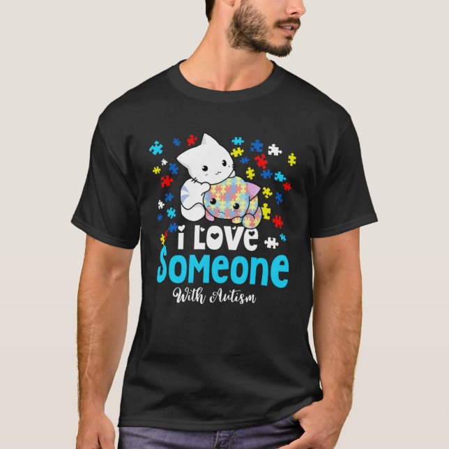 Cute Cats I Love Someone With Autism Colour Puzzle T-Shirt (Front)