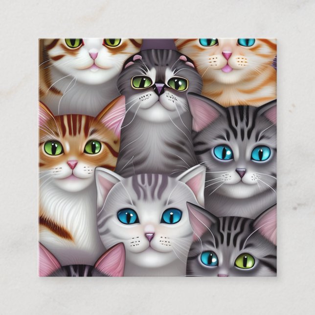Cute Cats in a Variety of Colours Square Business Card (Front)