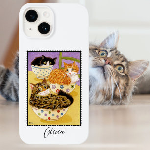 Cute Cats in Bowls Custom Name iPhone 14 Case