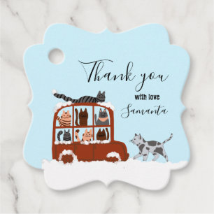 Cute Cats in car Winter Birthday Baby Gift Favour Tags
