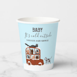 Cute Cats in car Winter Cold Baby Shower Paper Cups