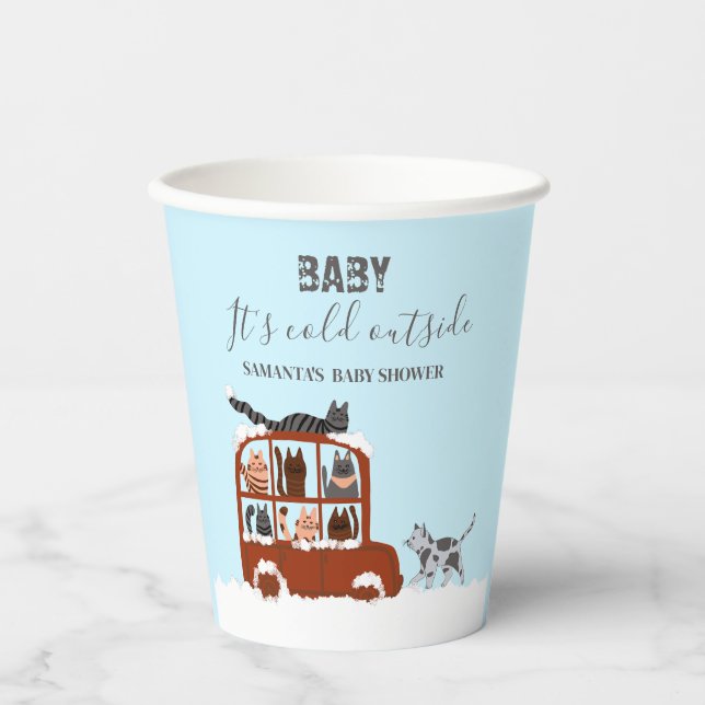 Cute Cats in car Winter Cold Baby Shower Paper Cups (Front)