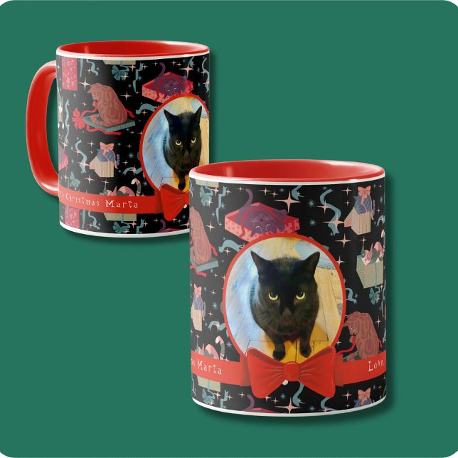 Cute Cats In Christmas Boxes Personalised Photo  Mug (Cute Cats play in Christmas wrapping Personalized photo Holiday Mug. )