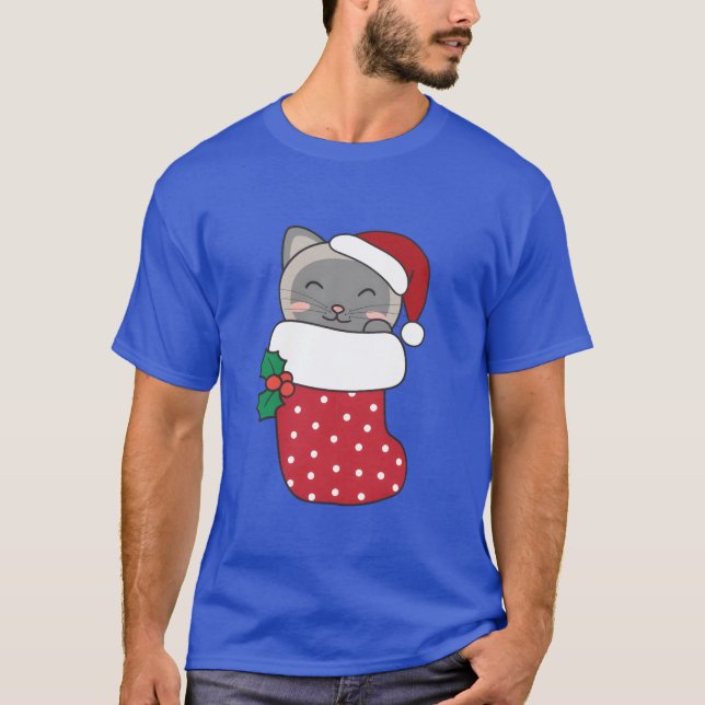 Cute Cats In Christmas Sock For Christmas Cat retr T-Shirt (Front)