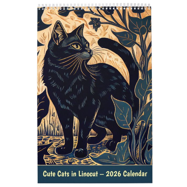 Cute Cats in Linocut – 2026 Calendar (Cover)