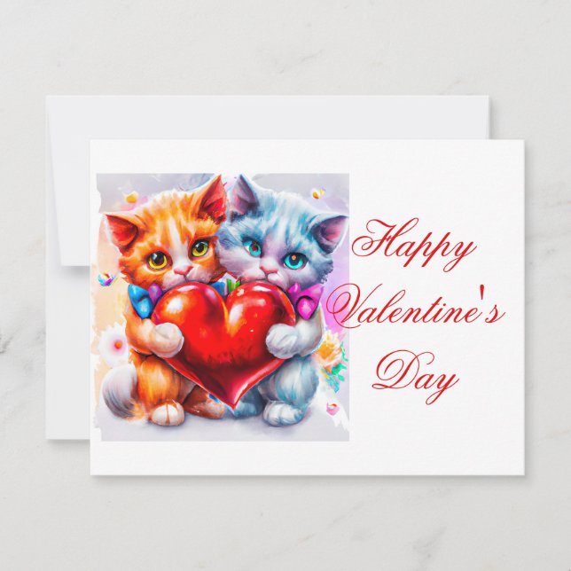 Cute cats in love kids valentine  holiday card (Front)