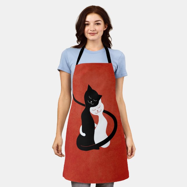 Cute Cats In Love Red Cat Lover Apron (Worn)
