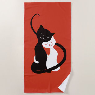 Cute Cats In Love Red Cat Lover Beach Towel