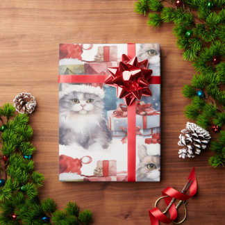 Cute cats in Santa hats with gifts Wrapping Paper