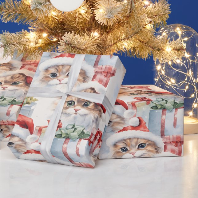 Cute cats in Santa hats with gifts Wrapping Paper (Holidays)