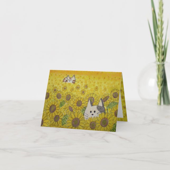 Cute Cats in Sunflowers Hide and Seek Blank card (Front)