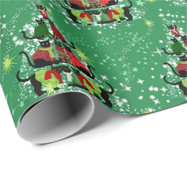 Cute Cats in Sweaters Form Christmas Tree Wrapping Wrapping Paper (Roll Corner)