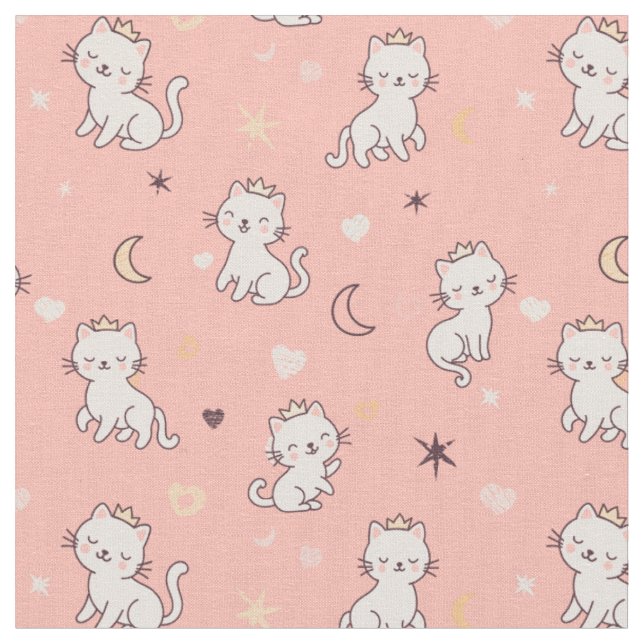 cute cats in the crown fabric (Close Up)