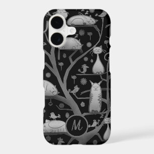 Cute Cats in Tree Grey Art Monogram