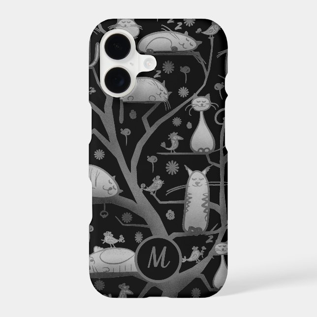 Cute Cats in Tree Grey Art Monogram (Back)