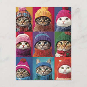 Cute Cats in Winter Hats Scarves Christmas Pets Postcard