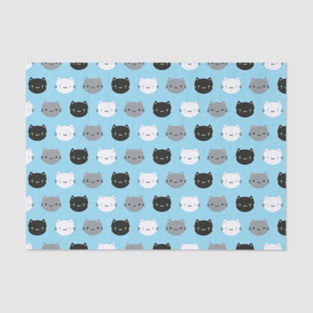 Cute Cats & Kawaii Kittens (Blue) Tissue Paper (Front)