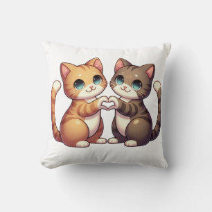 Cute Cats - Kawaii Kittens Heart Hands Design Cushion