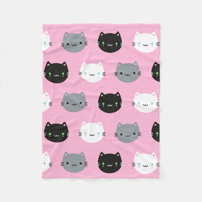 Cute Cats & Kawaii Kittens (Pink) Fleece Blanket (Front)