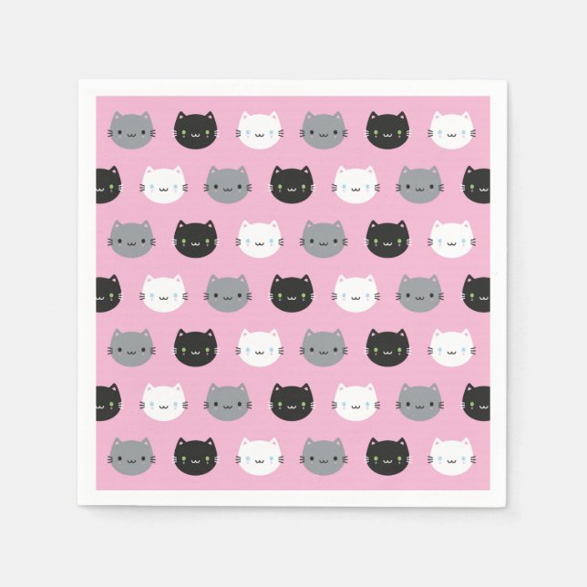 Cute Cats & Kawaii Kittens (Pink) Napkin (Front)