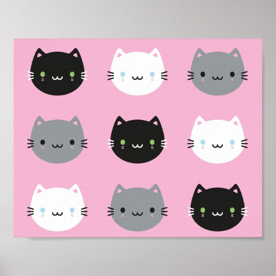 Cute Cats Kawaii Kittens Pink Poster Zazzle Co Uk