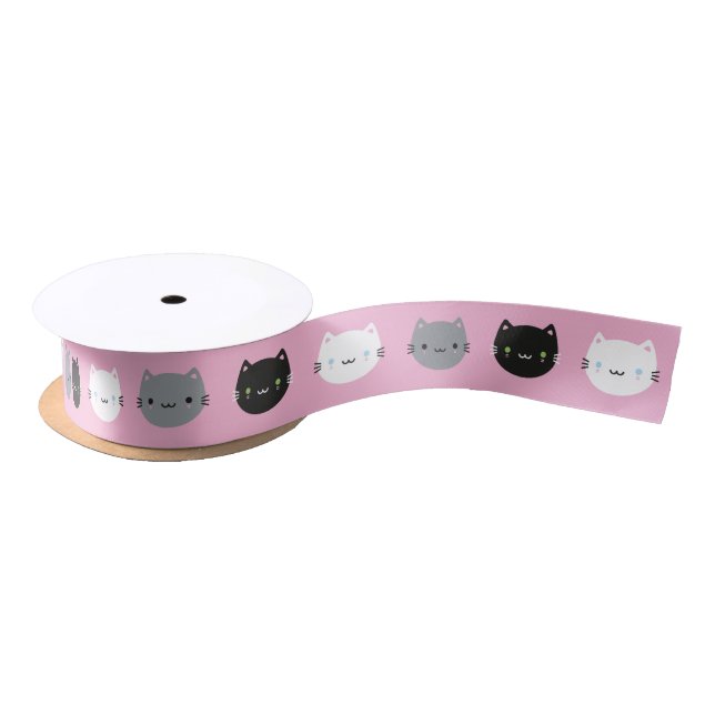 Cute Cats & Kawaii Kittens (Pink) Satin Ribbon (Spool)
