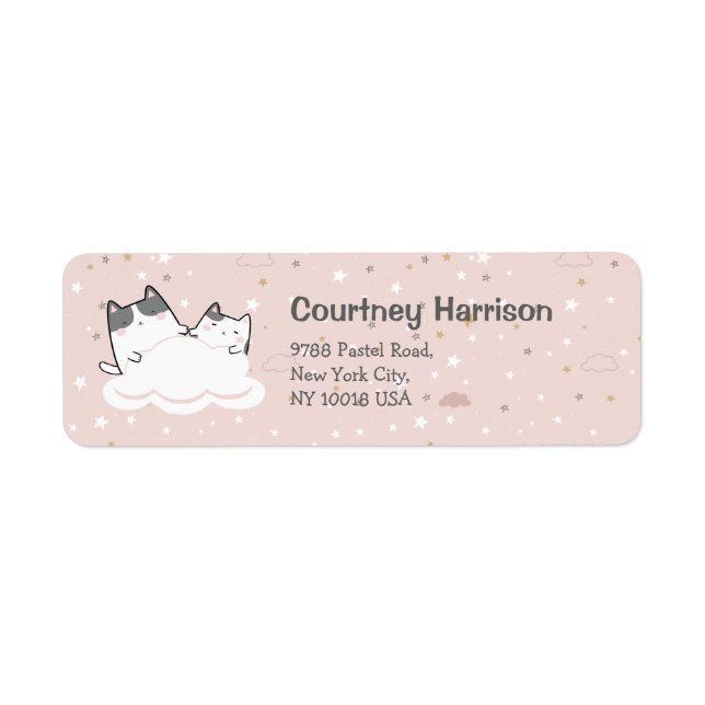 Cute Cats Kawaii Pastel Pink Cloud Return Address (Front)